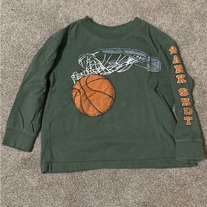 3T Basketball Long Sleeve T-Shirt in Forest Green with Net Design